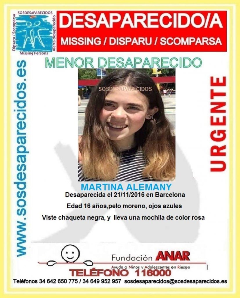 Aparece en buen estado Martina Alemany, la joven de 16 años desaparecida en Barcelona