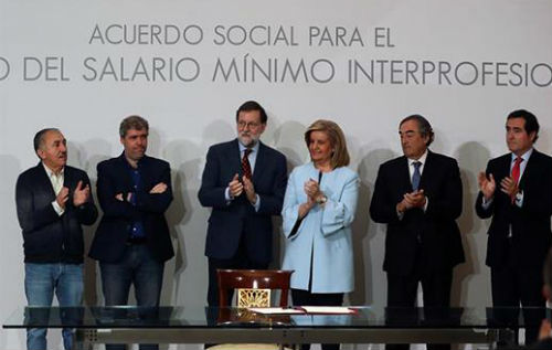 Gobierno y agentes sociales acuerdan subir el Salario M铆nimo hasta 2020…si el PIB crece m谩s de un 2,5% y aumenta la filiaci贸n en 450.000 personas al a帽o