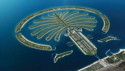 El arcuipiélago artificial de Palm Jumeirah.