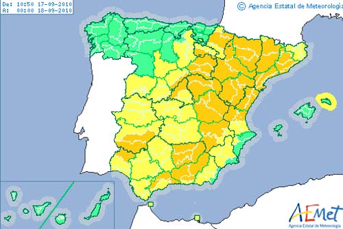 El mapa de alertas de la Aemet.