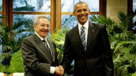 Raúl Castro y Obama este lunes en el Palacio de la Revolución de La Habana