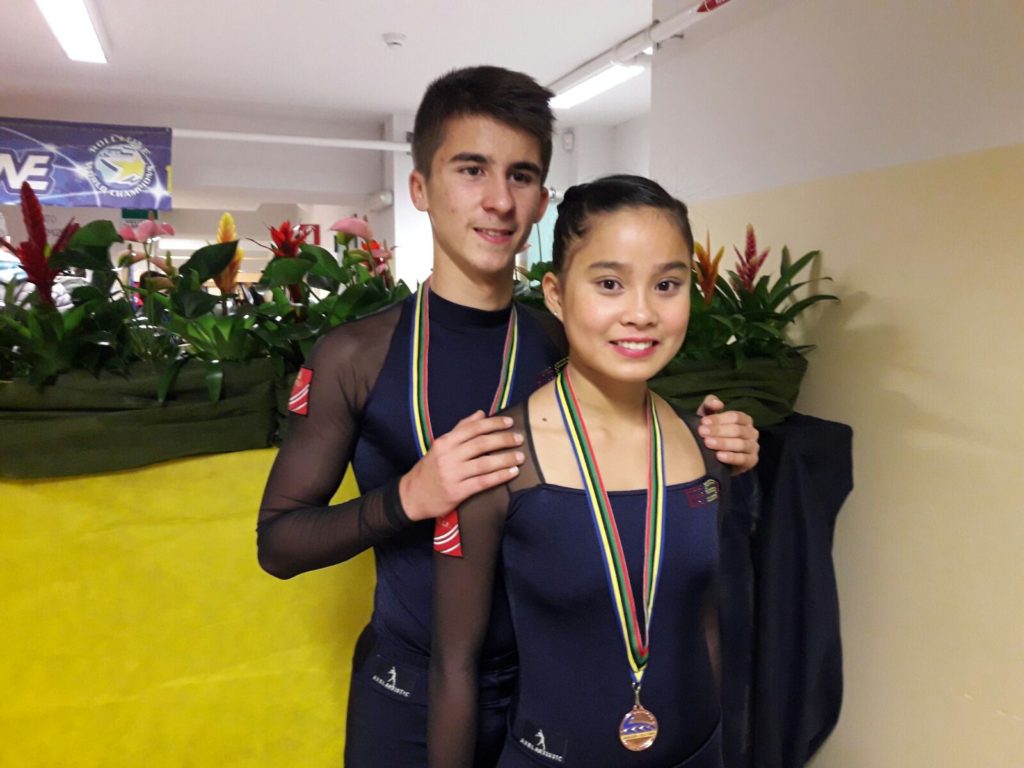 Alba Lishi Alonso y Albino Estévez, de Club Patinaxe Covelo, Medalla de bronce en su categoría en el Campeonato de Europa de Calderada di Reno, en Italia