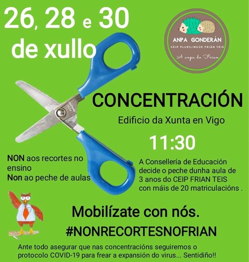 Concentración en Vigo para evitar el cierre de un aula de 3 años del CEIP Frián-Teis