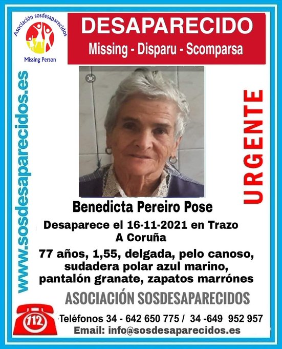 Buscan a una vecina de Trazos de 77 años desaparecida este martes