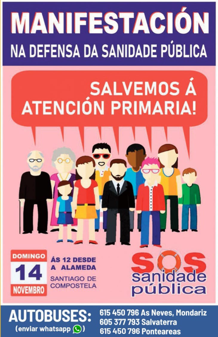 SOS Sanidade Pública chama a manifestarse este domingo en Santiago para "salvar a Atención Primaria"