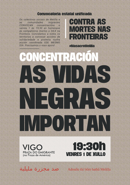 Concentración, este venres en Vigo, contra a "masacre" de Melilla