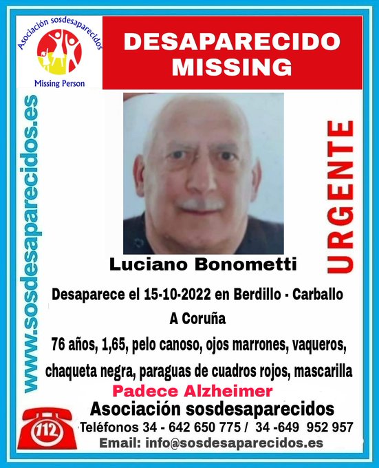 Buscan a un hombre de 76 años, que padece Alzheimer, desaparecido desde el sábado