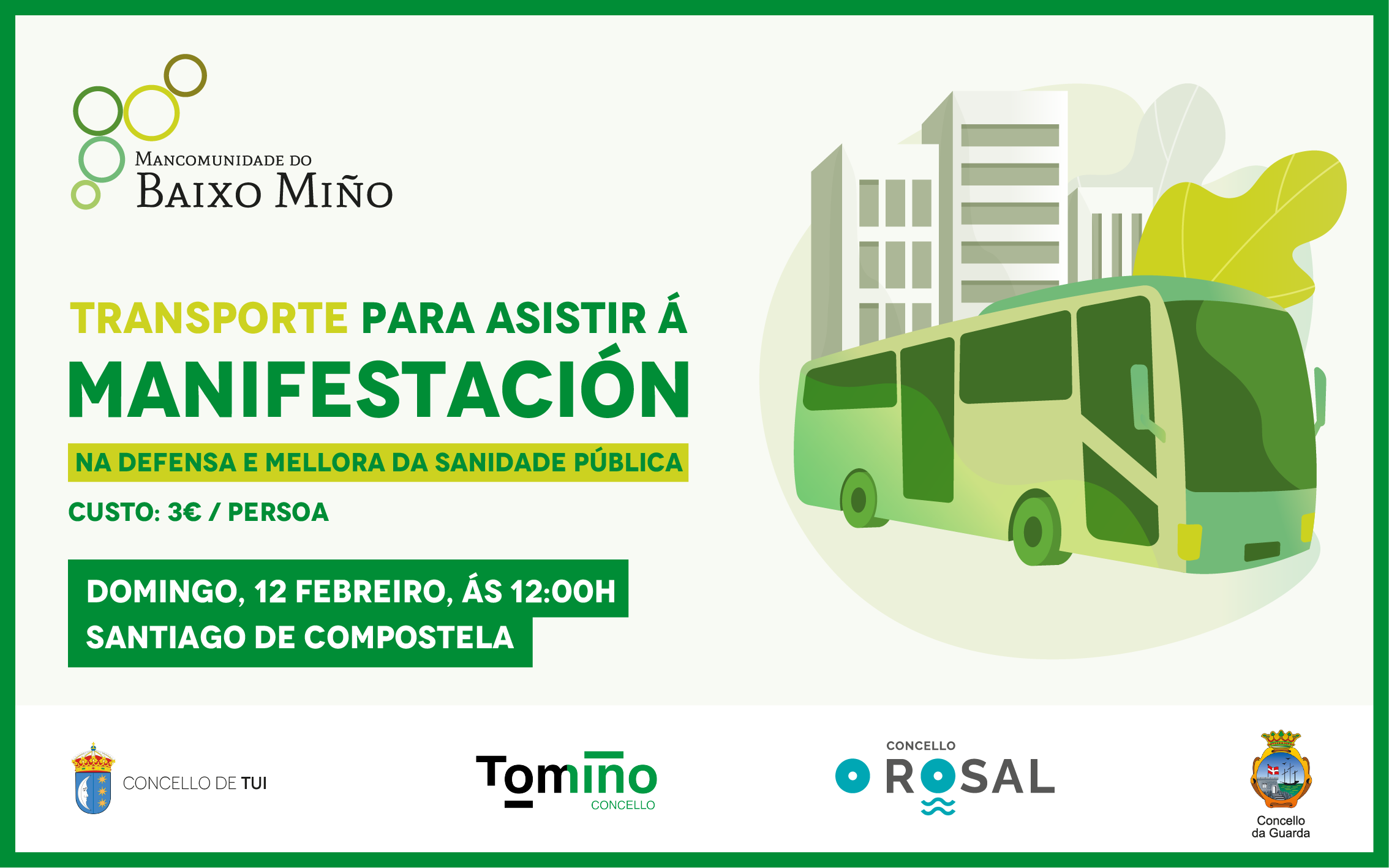 O Baixo Miño pon autobuses para a manifestación en defensa da Sanidade Pública