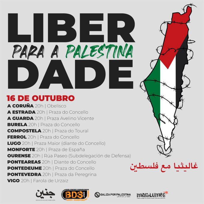 Convocatoria de concentraciones, este lunes, en apoyo a los civiles palestinos