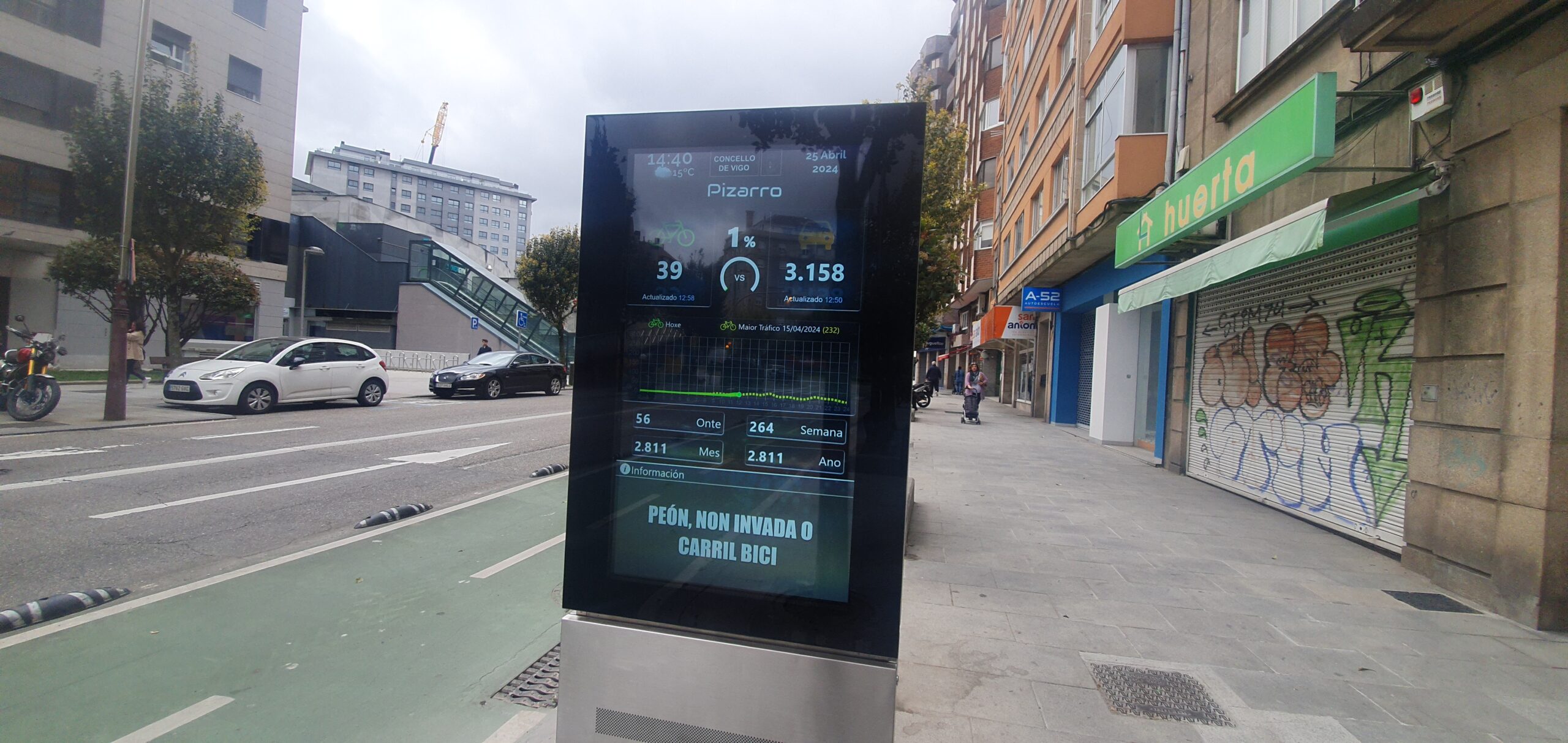 Vigo estrena paneles digitales en el carril bici