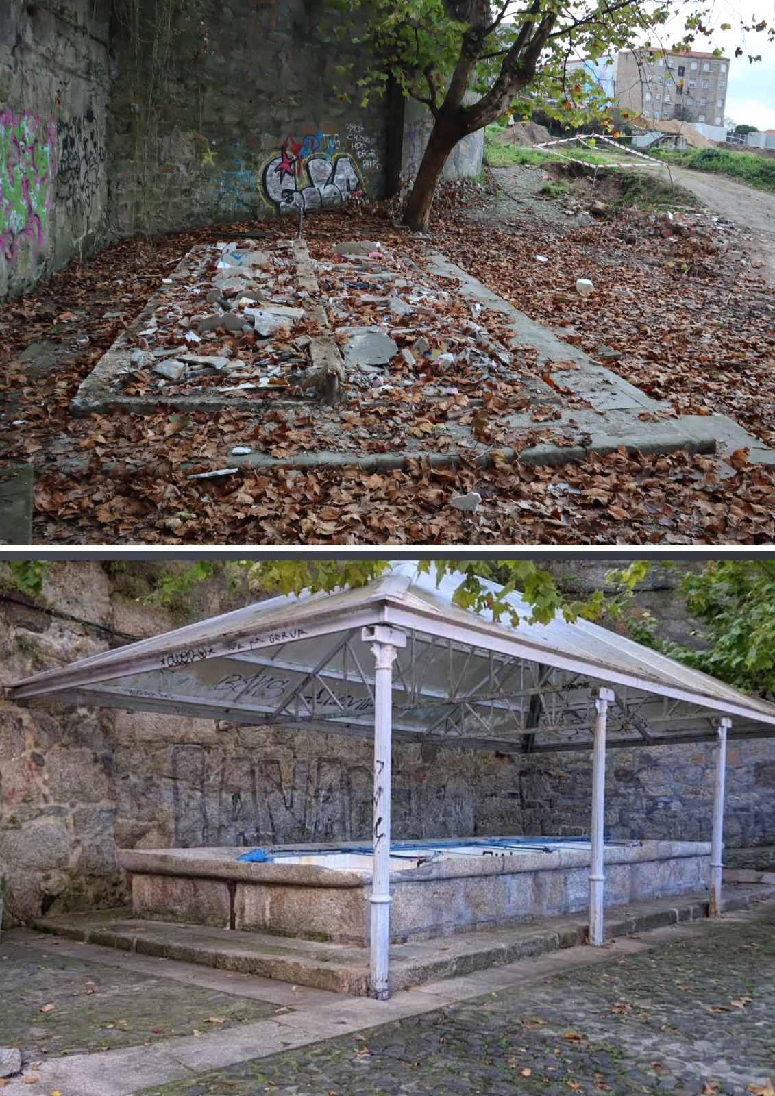 Desaparece o lavadoiro histórico de Poboadores e a hai danos na Fonte da Barroca, a máis antiga de Vigo, nas obras do Barrio do Cura