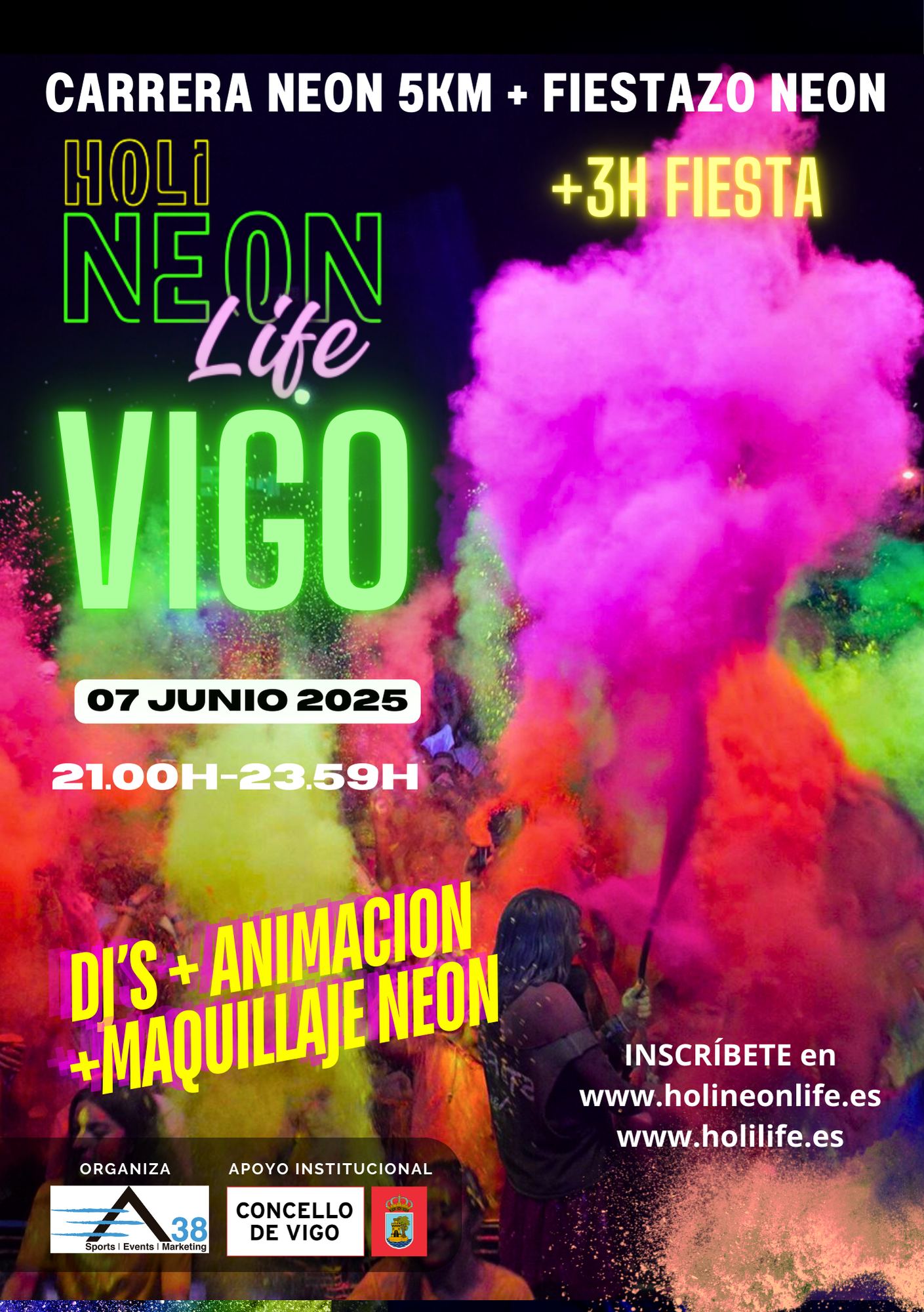 Ya puedes apuntarte a la carrera nocturna Holi Neon Life Vigo