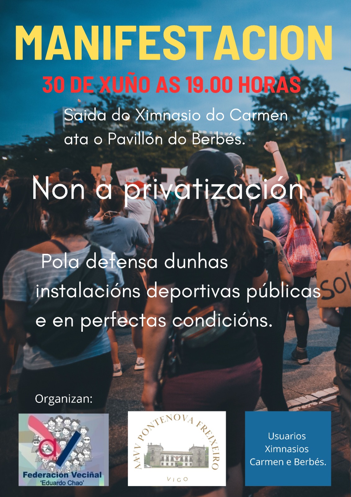 Convocada una manifestación en contra de la privatización de los pabellones deportivos de Vigo