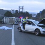 Un muerto y tres heridos en un choque entre un turismo y una furgoneta en la AP-9, a la salida del puente de Rande