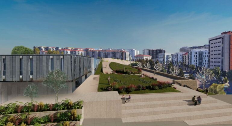 Arranca la instalación de gradas en el parque Nelson Mandela de Navia