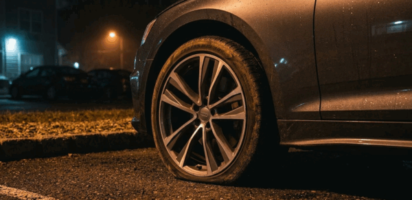 Varios coches de seguidores del Lyon aparecen con las ruedas pinchadas, tras el partido del Celta