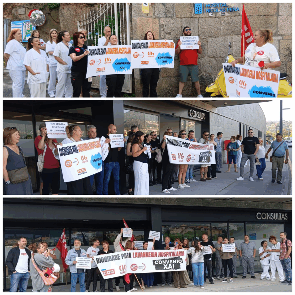 20 minutos que bloquean un convenio en Vigo: protestas en la lavandería de los hospitales y amenaza de huelga